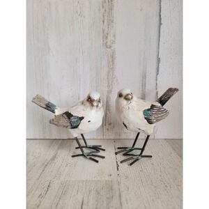 Unique standing white bird Easter folk art spring home decor set woods